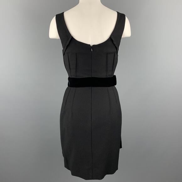 DOLCE & GABBANA Size 4 Black Virgin Wool Sleeveless Velvet Bow Shift Dress - Picture 4 of 5